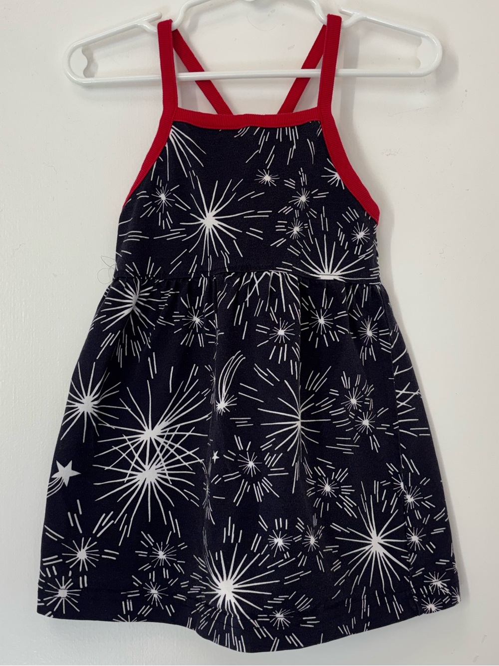 Hanna Andersson Crossback Dress Blue Fireworks Cotton Girl Size 3/90 cm